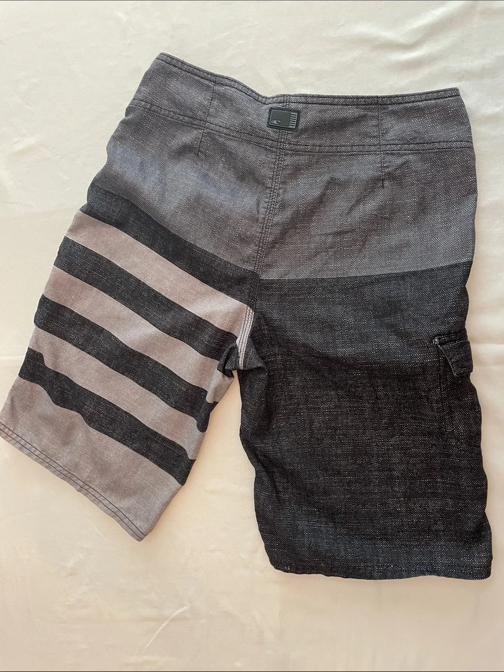 O’Neill Men's Black and Gray Striped Swim Board Shorts